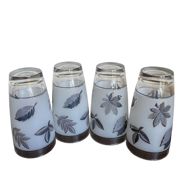 Vintage Libby Silver Leaves Frosted MCM Drinkware Set Of 4 - Picture 7 of 16